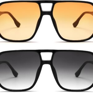 2-Pack Square Sunglasses Black Frame Amber & Gray