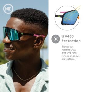 Unisex Shield Sunglasses Black Frame, Blue Mirrored Lens