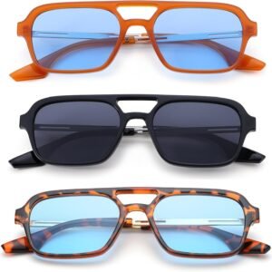 3-Pack Rectangle Sunglasses Assorted Frames Blue/Gray Lenses