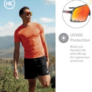 Shield Sunglasses – Black Frame, Orange Mirrored Lens