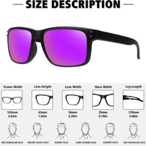 Black Rectangle Sunglasses – Purple Mirrored Lens