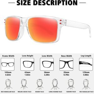 Clear Rectangle Sunglasses Red Mirrored Lens