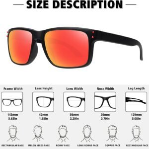 Unisex Rectangular Sunglasses – Black, Red Mirror