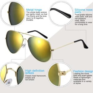 Unisex Gold Metal Aviator Sunglasses Yellow Mirrored Lens