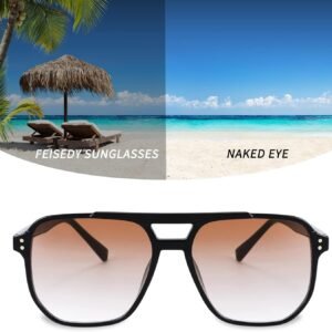 Oversized Square Sunglasses – Black Frame, Brown Gradient