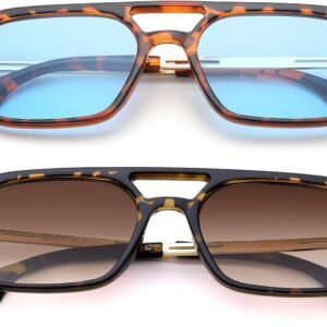 2-Pack Tortoise Rectangle Sunglasses – Blue & Brown Lenses