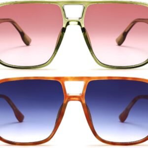 2-Pack Aviator Sunglasses - Green/Pink, Tortoise/Blue Unisex