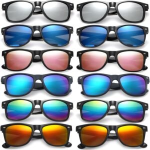 12-Pack Wayfarer Sunglasses Black Frame Assorted Mirrored