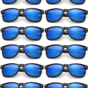 12-Pack Wayfarer Sunglasses - Black Frame, Blue Mirror