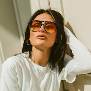 Oversized Square Sunglasses – Black Frame, Orange Lens
