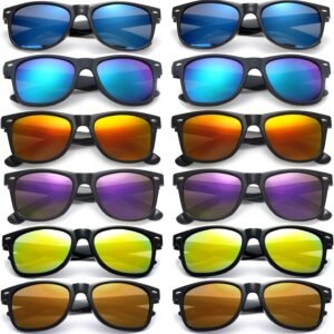12-Pack Wayfarer Sunglasses Black Frame Mirrored Lenses