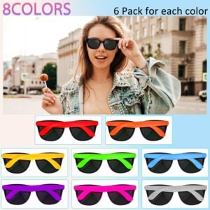 6-Pack Assorted Neon Wayfarer Sunglasses - Black Lens