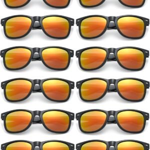 12-Pack Wayfarer Sunglasses Black Frame Orange Mirrored Lens