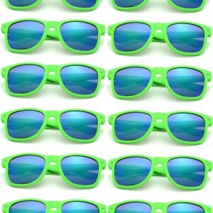 15-Pack Green Wayfarer Sunglasses Blue Mirrored Lens