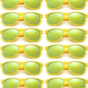 15-Pack Wayfarer Sunglasses - Yellow Frame, Green Mirror