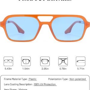 Orange Square Sunglasses Unisex, Blue Lens Plastic Frame