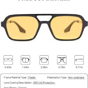 Black Square Sunglasses Yellow Tinted Lenses Unisex