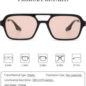 Black Rectangle Sunglasses - Pink Tinted Lens