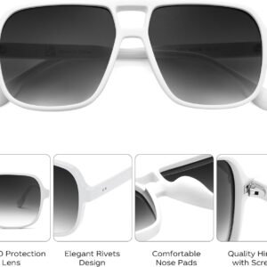 Unisex White Square Sunglasses – Grey Gradient Lens