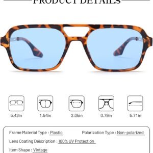Tortoise Rectangle Sunglasses – Blue Lens, Unisex
