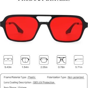 Black Rectangle Sunglasses – Red Lens, Unisex
