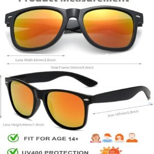 Black Wayfarer Sunglasses – Orange Mirrored Lens Unisex