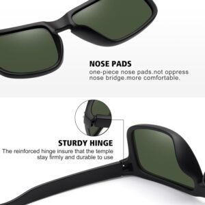 Black Rectangle Sunglasses - Green Lens Unisex