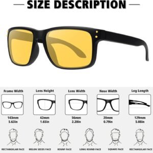 Black Rectangle Sunglasses - Yellow Lens, Unisex