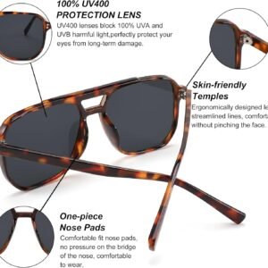 Unisex Tortoise Aviator Sunglasses - Dark Gray Lens