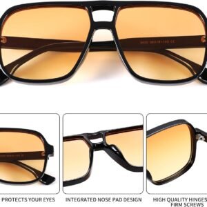 Unisex Oversized Square Sunglasses Black Frame Amber Lens