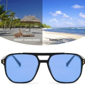 Black Aviator Sunglasses - Blue Lens, Unisex