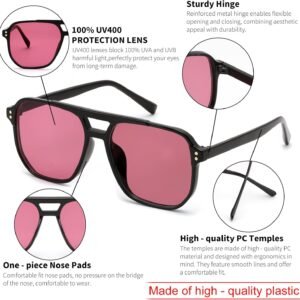 Pink Lens Square Sunglasses – Black Frame, Unisex