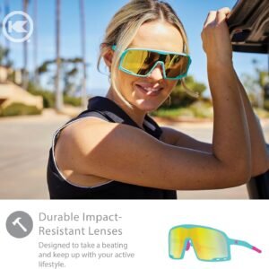 Turquoise Shield Sunglasses - Yellow Mirrored Lens, Unisex