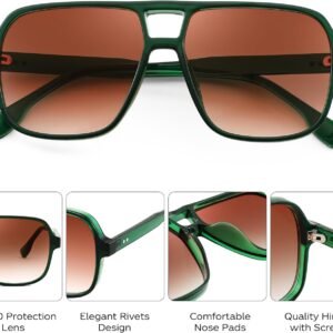Green Oversized Square Sunglasses – Brown Gradient Unisex