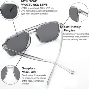 Unisex Clear Square Sunglasses – Gray Lenses