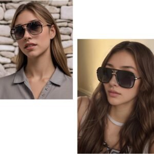 Oversized Square Sunglasses - Black Frame, Gradient Lens