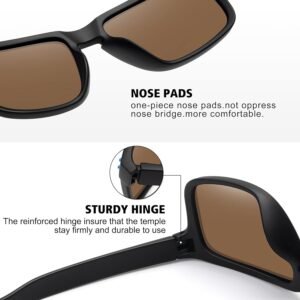 Black Rectangle Sunglasses Brown Lens Unisex