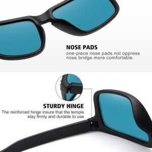 Black Rectangle Sunglasses - Blue Lens, Unisex