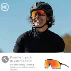 Shield Sunglasses - Black Frame, Orange Mirrored Lens