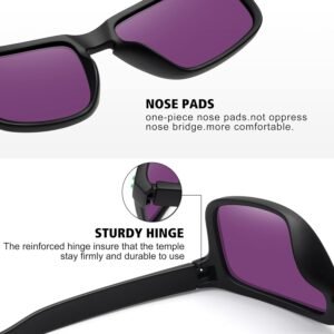 Black Rectangle Sunglasses – Purple Lens Unisex