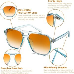 Blue Square Sunglasses - Orange Gradient Lens