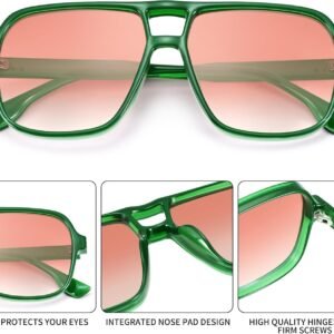 Oversized Square Sunglasses Green Frame, Pink Gradient