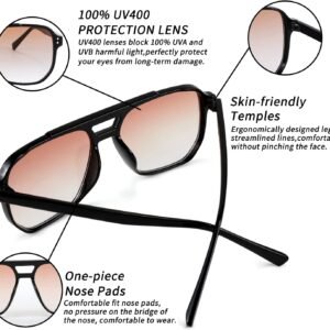 Unisex Aviator Sunglasses - Black Frame, Pink Gradient