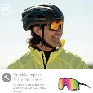 Unisex Shield Sunglasses – Black Frame, Pink Mirror Lens