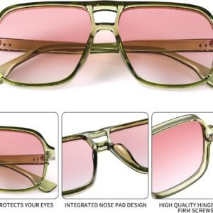 Unisex Oversized Square Sunglasses Green Frame Pink Gradient