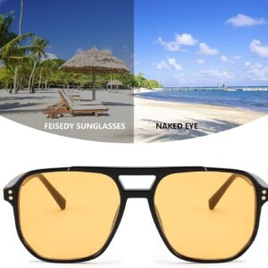 Black Aviator Sunglasses Unisex - Amber Lens
