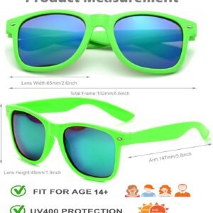 Green Wayfarer Sunglasses - Blue Mirrored Lenses Unisex