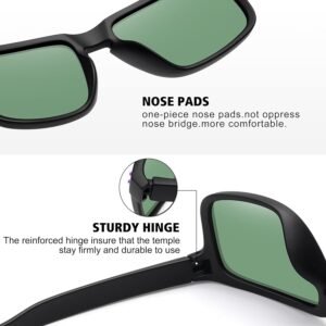 Black Rectangle Unisex Sunglasses – Green Lens