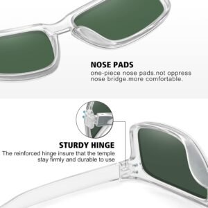 Clear Frame Rectangle Sunglasses - Green Lens Unisex
