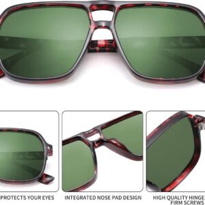 Oversized Square Sunglasses Red Tortoise Green Lens